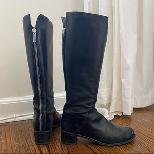 Stuart Weitzman Zipper Back Rambler Black Leather Knee Boot Sz 9